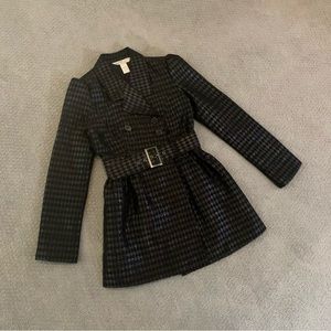 Candies Black Metallic Diamond Patterned Jacket Puff
Sleeve Peplum Belted Coat